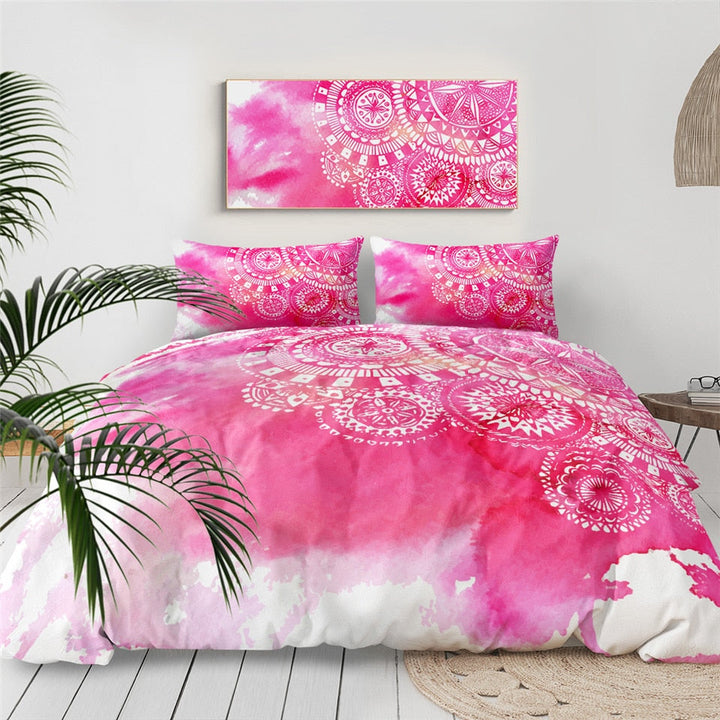 Pink Tie Dye Mandala Indigo Bedding Set - Thesunnyzone