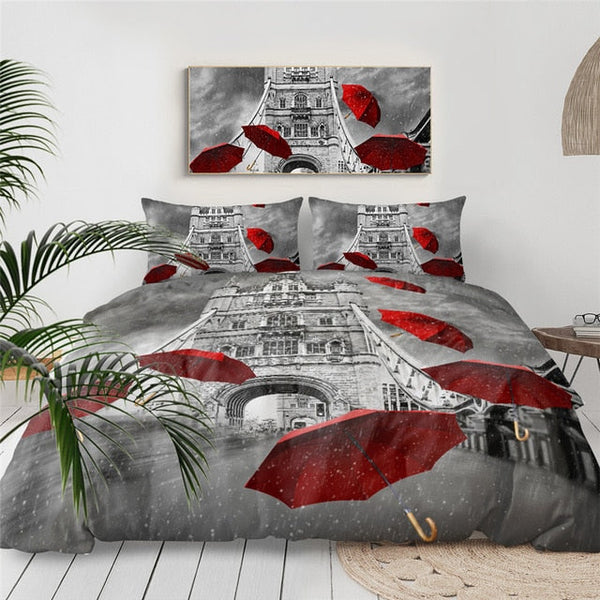Paris Tower And Red Umbrellas Bedding Set - Thesunnyzone