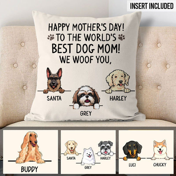 Happy Mother's Day Best Dog Mom, I Woof You, Personalized Pillows, Custom Gift for Dog Lovers